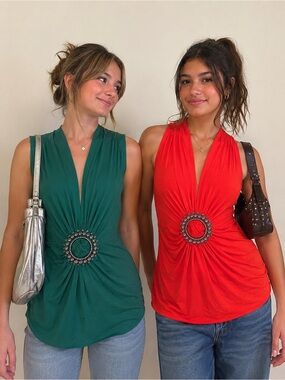 Y2K Bundle of 2 V Neck Jewel Tank tops